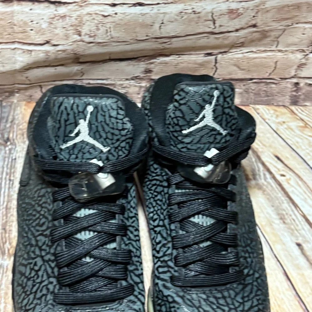 Air Jordan 5 Retro 3Lab5 Sneaker Mens 8 Black Silver Elephant Print Lace Locks
